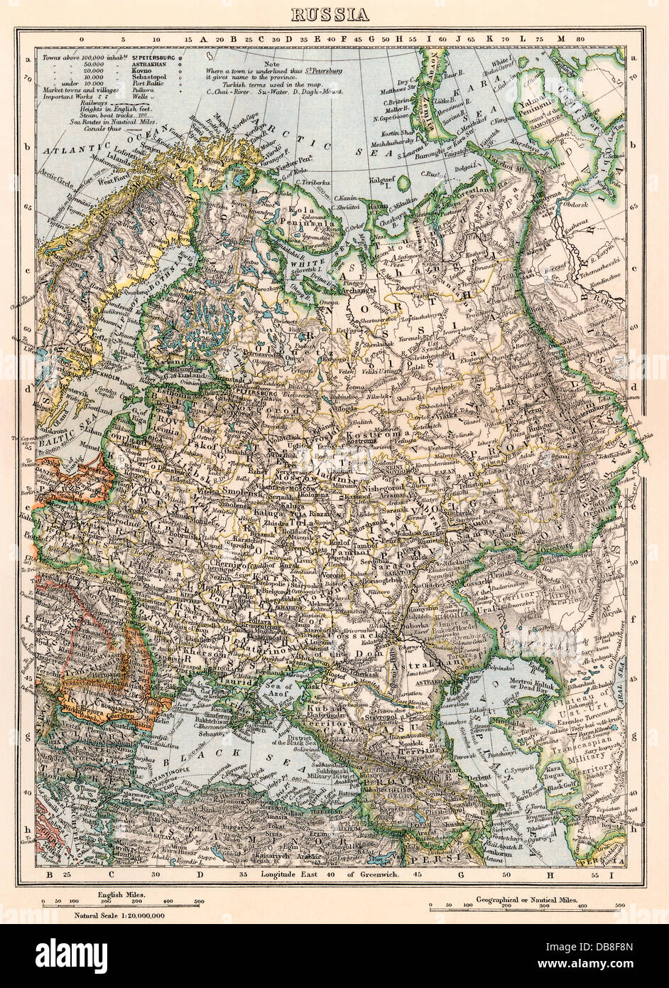 Carte de la Russie, fin des années 1800. Lithographie couleur Banque D'Images