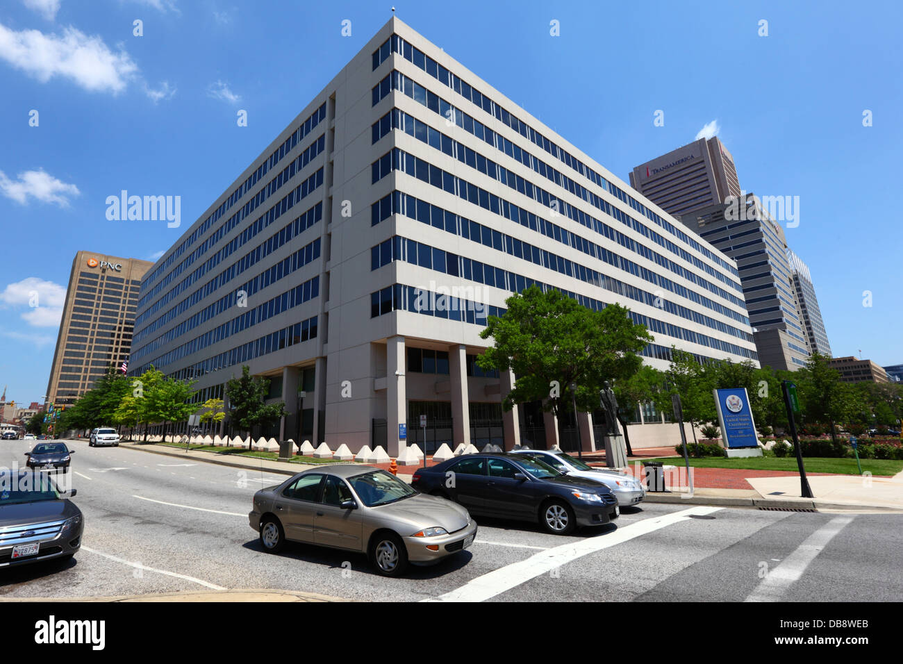 Edward A. Garmatz Palais de justice des États-Unis, Cour de district des États-Unis pour le district du Maryland, Hopkins Plaza et West Pratt St, Baltimore, États-Unis Banque D'Images