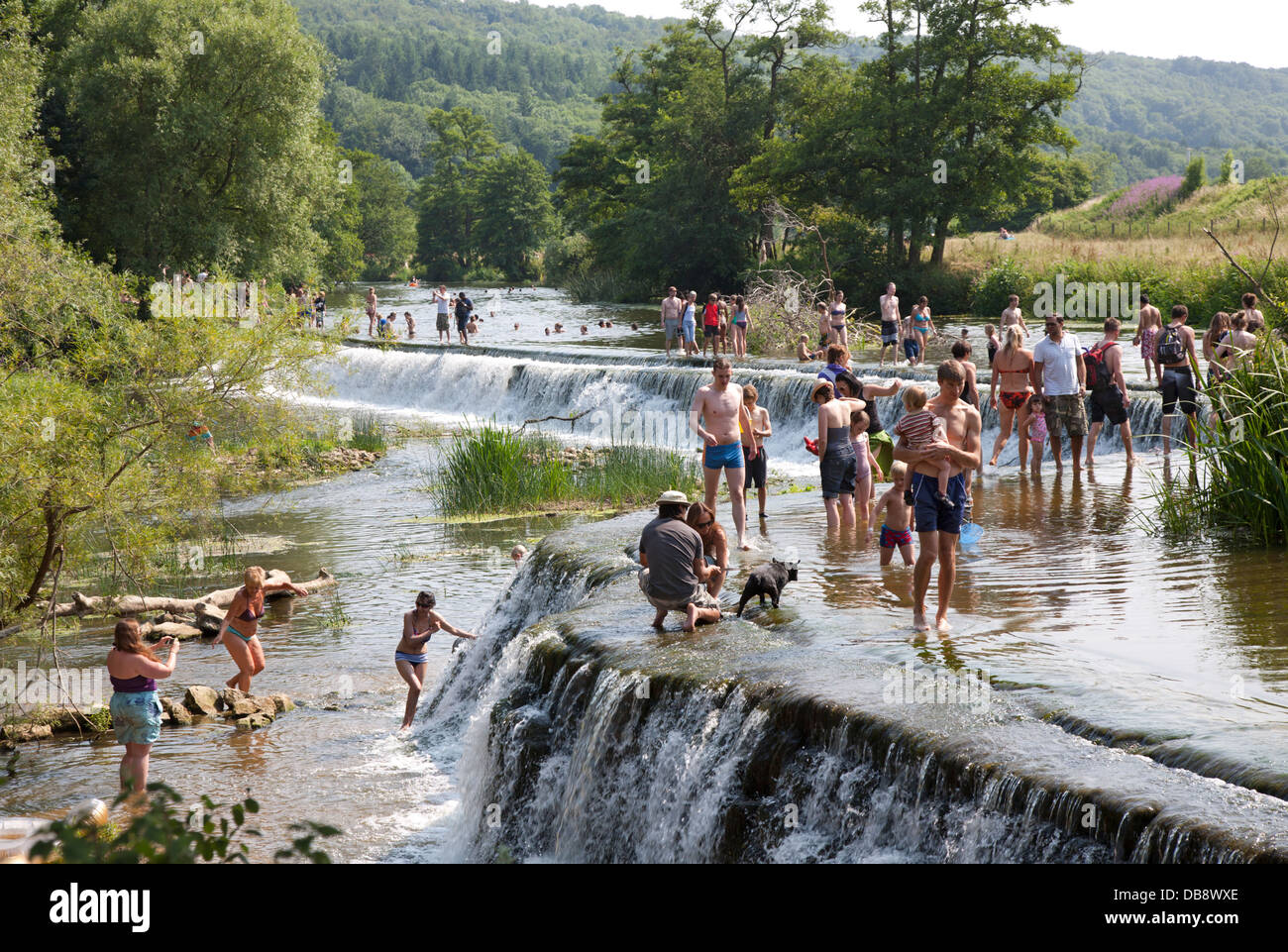 Echelle et pagayer à Warleigh Weir sur la rivière Avon près de Bath, Somerset, Royaume-Uni Banque D'Images