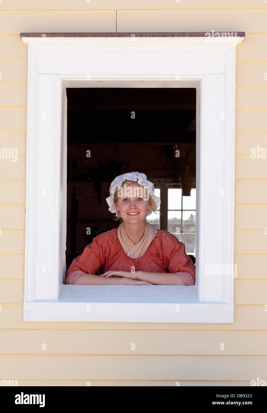 Canada, Ontario, Niagara-on-the-Lake, parc historique national de Fort George, reconstitution de la guerre de 1812, portrait de femme Banque D'Images