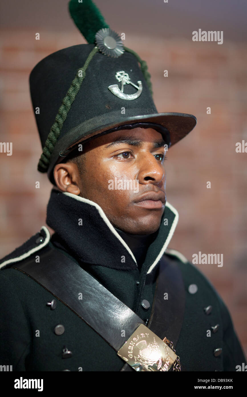 Canada, Ontario, Niagara-on-the-Lake, parc national historique de Fort George, reconstitution de la guerre de 1812, portrait d'un soldat noir Banque D'Images