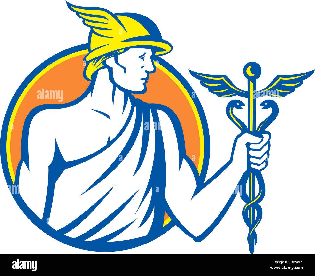 Illustration du dieu romain Mercure dieu patron de gain financier, le commerce, la communication et les voyageurs portant chapeau ailé. Banque D'Images