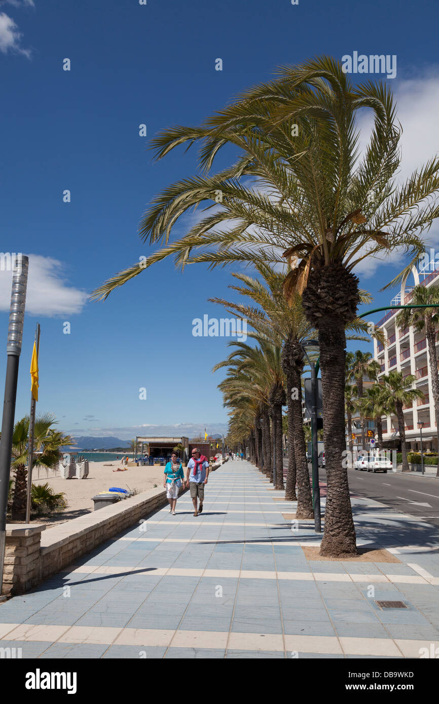 Promenade bordée de palmiers à Salou Espagne Banque D'Images