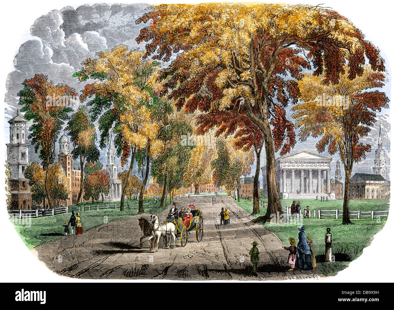 L'Université Yale à New Haven, Connecticut, 1850. À la main, gravure sur bois Banque D'Images
