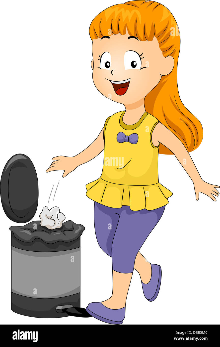 Illustration d'un enfant femelle de jeter vos déchets dans la Poubelle  Photo Stock - Alamy