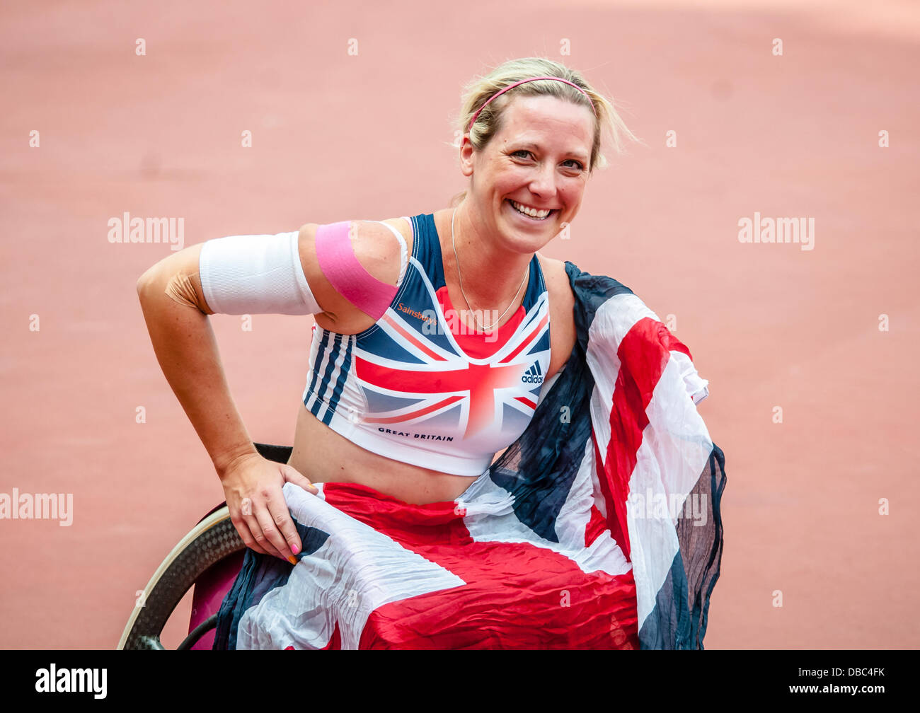 Melissa Nicholls après le Women's T33/34 100m durant le Sainsbury's International Para Défi au Stade Olympique, à Londres le 28 juillet 2013, UK Banque D'Images