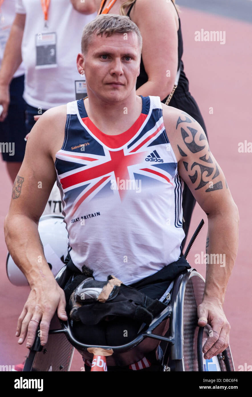 Londres, Royaume-Uni. 28 juillet, 2013. Quatre fois médaillée d'or aux Jeux paralympiques David Weir remporte le T54 mile à l'IPC défi international, Sainsbury's International Para Challenge, Sainsbury's anniversaire Jeux à Londres. Crédit photo : : Rebecca Andrews/Alamy Live News Banque D'Images