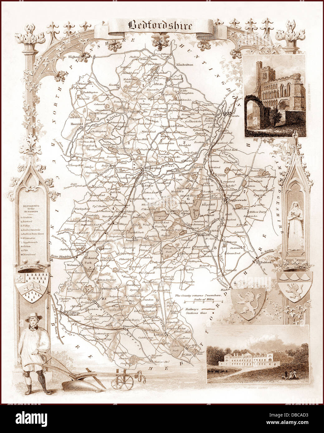 1840 Victorian Carte Bedfordshire Banque D'Images