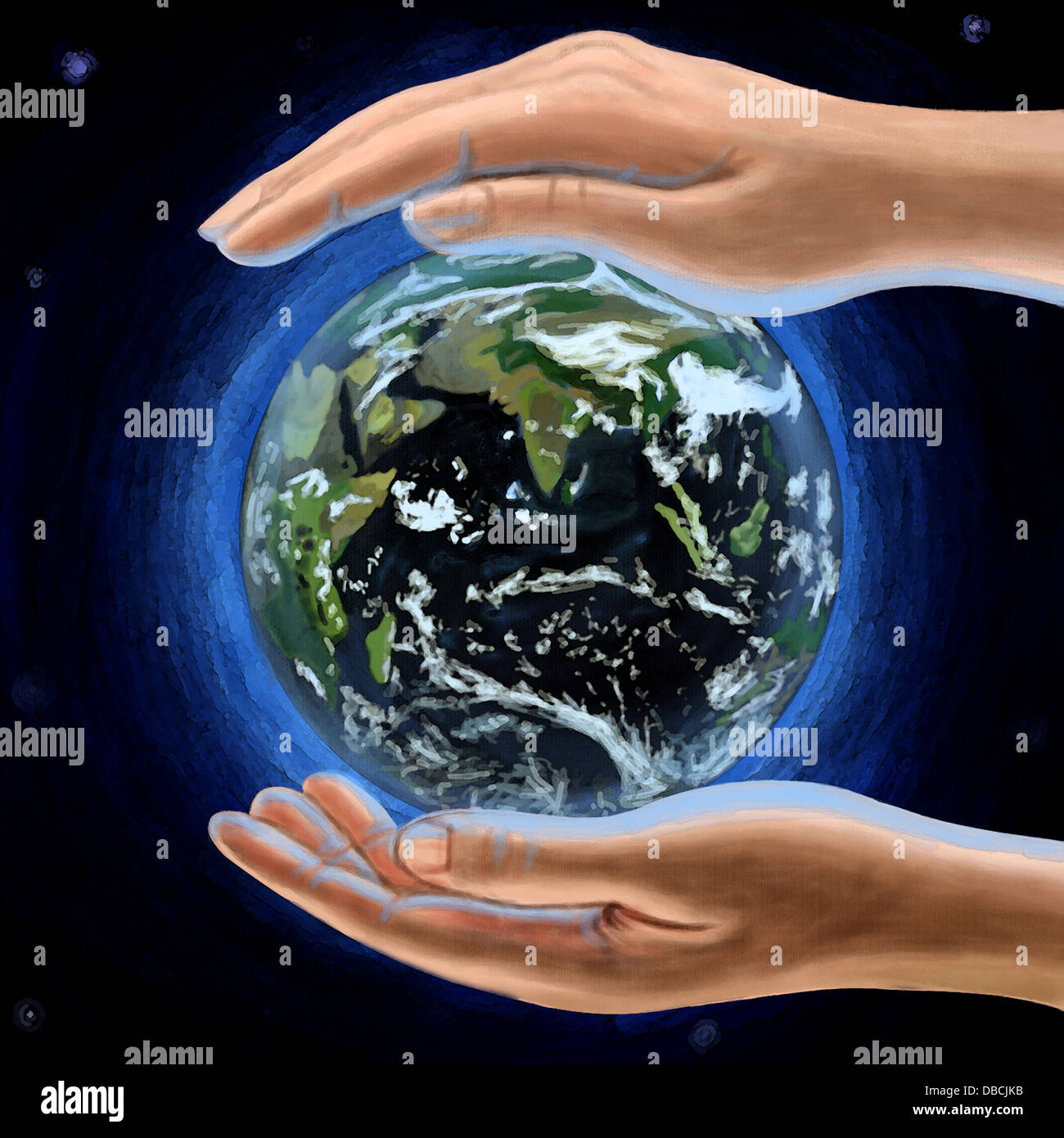 Illustration de la main de l'homme protéger globe Banque D'Images