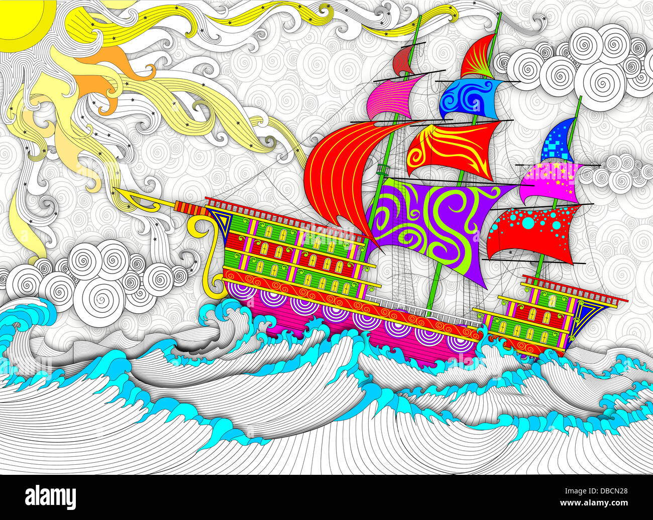 Illustration de bateau de croisière naviguant en mer Banque D'Images