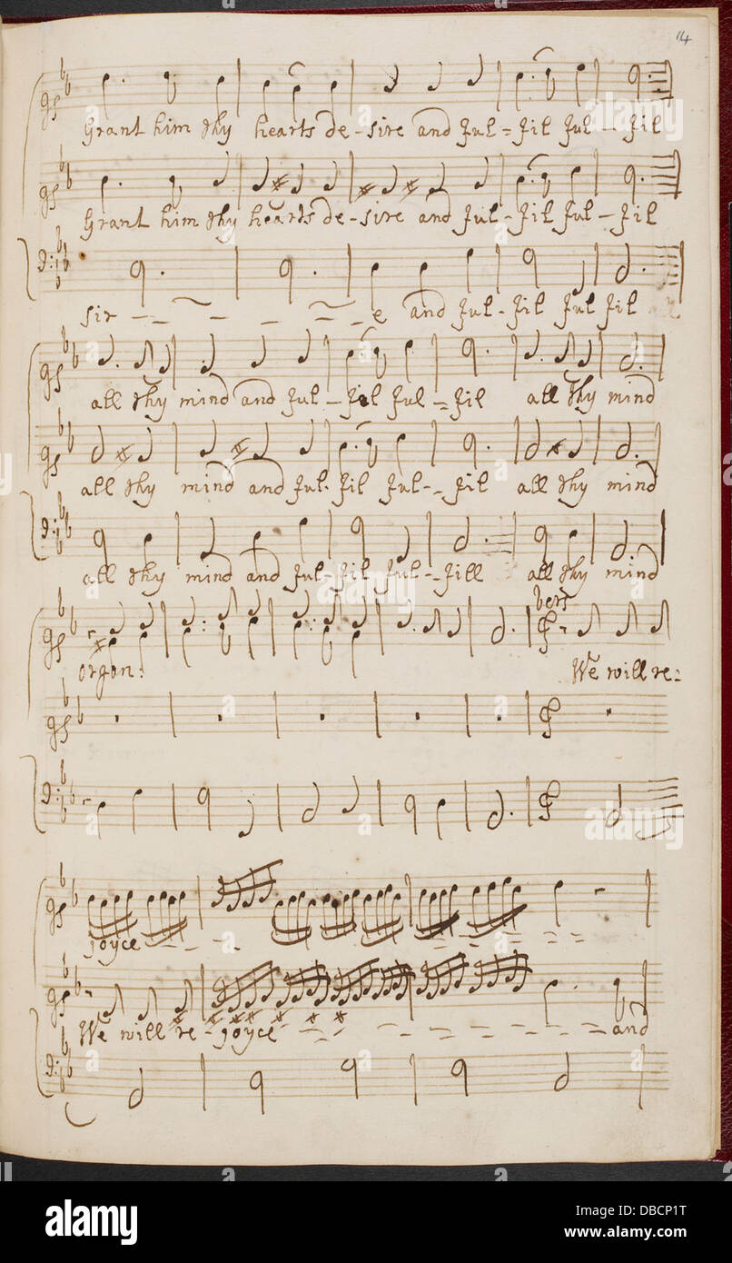 Un manuscrit de la composition musicale de Vaughan Richardson 'The Lord Hear Thee', conservé dans la collection de la British Library. L'œuvre fait partie des archives de musique classique. Banque D'Images