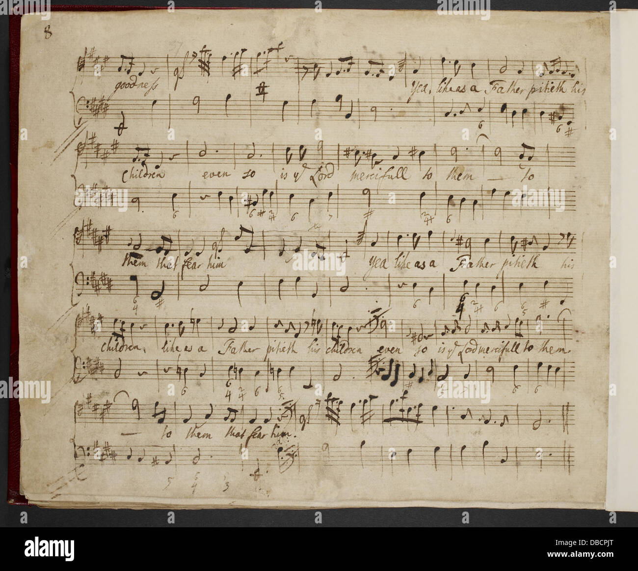 Ce manuscrit contient la composition « Seigneur, Teach US to Number Our Days » de William Boyce, une œuvre chorale sacrée du XVIIIe siècle. Il est conservé à la British Library. Banque D'Images