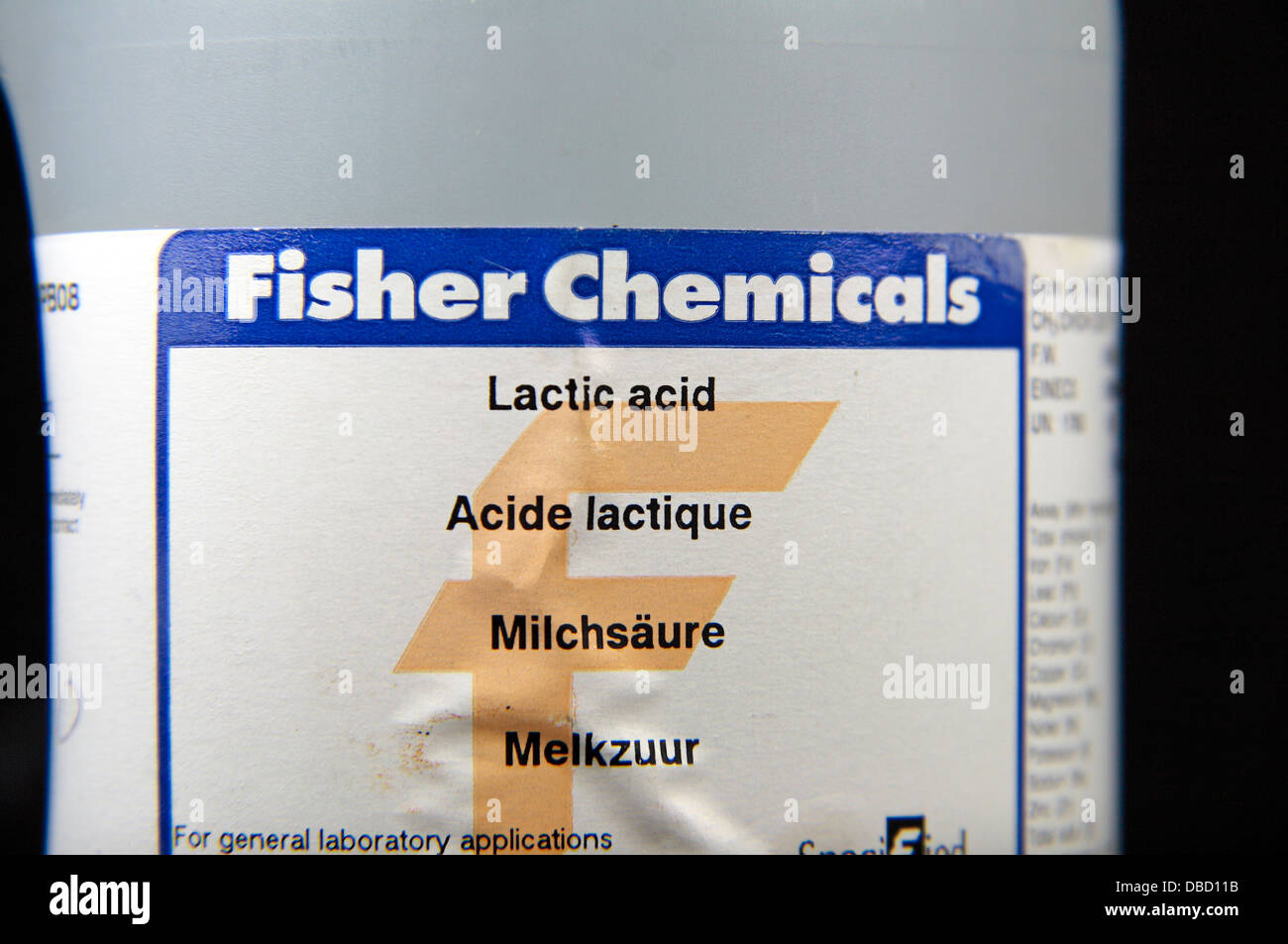 Contenant de l'acide lactique comme utilisé dans une école secondaire au Royaume-Uni. Banque D'Images