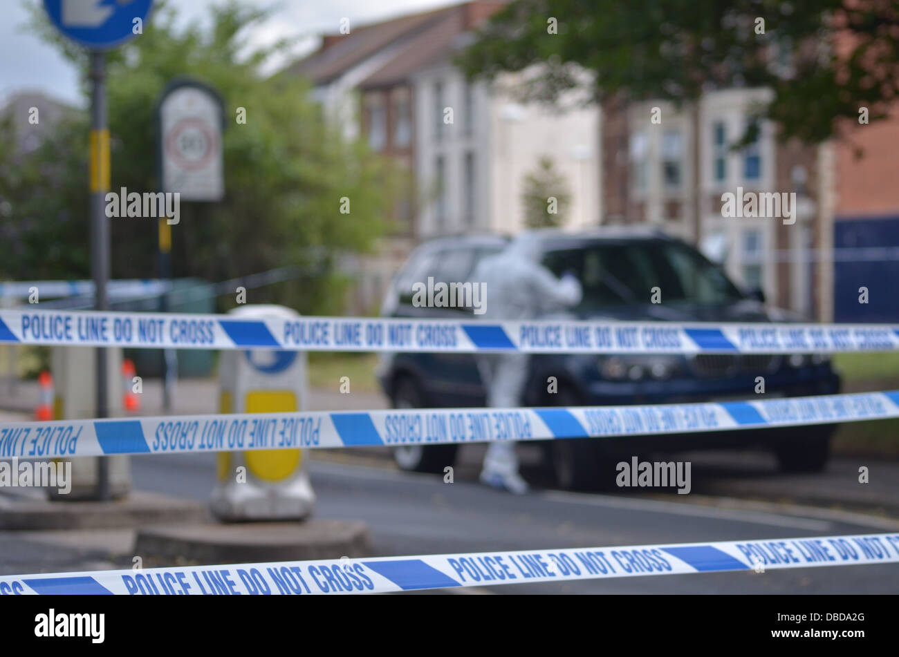 Park Road, Gloucester, meurtre, 27/8/13, Fatal de couteau, Crime Scene Banque D'Images