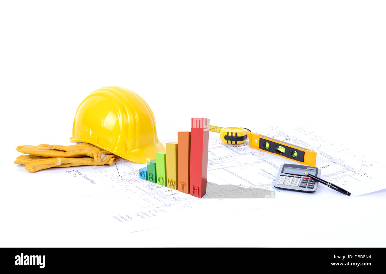 Concept pour la croissance sur un graphique 3D de la construction de la croissance sur les bleus Banque D'Images