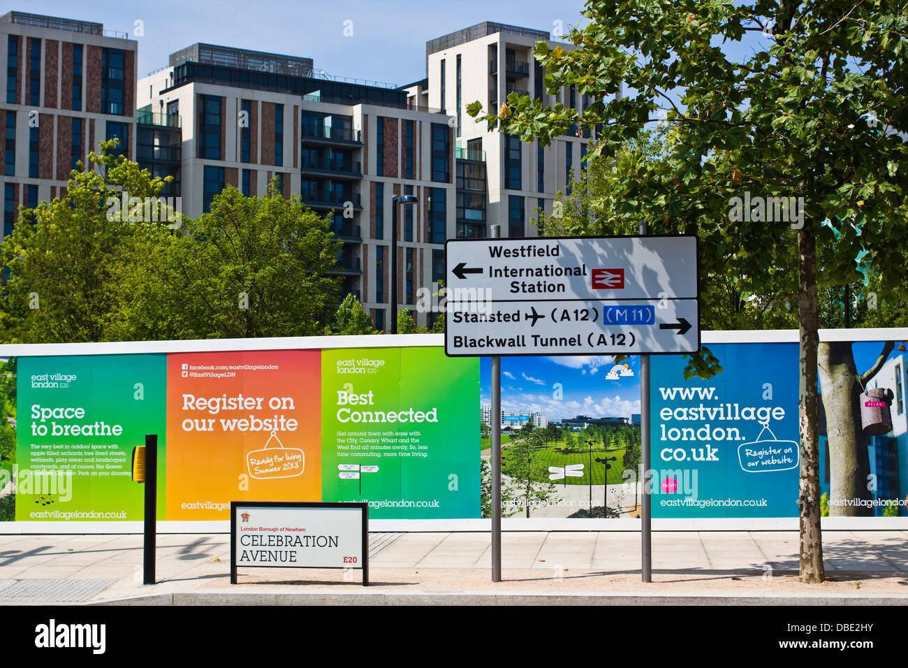 Celebration avenue street sign East village, Stratford Londres E20 Banque D'Images