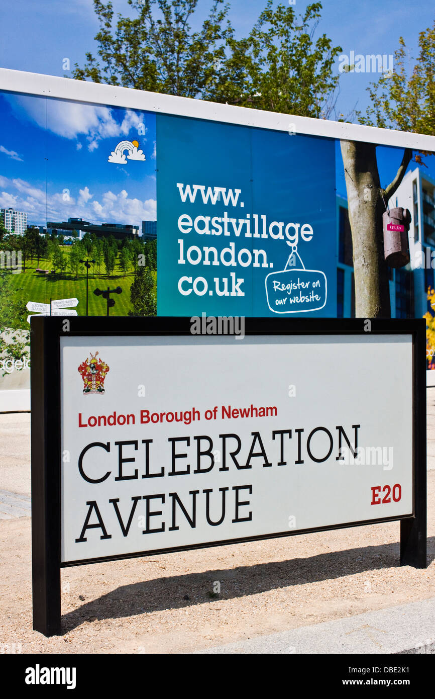 Celebration avenue street sign East village, Stratford Londres E20 Banque D'Images