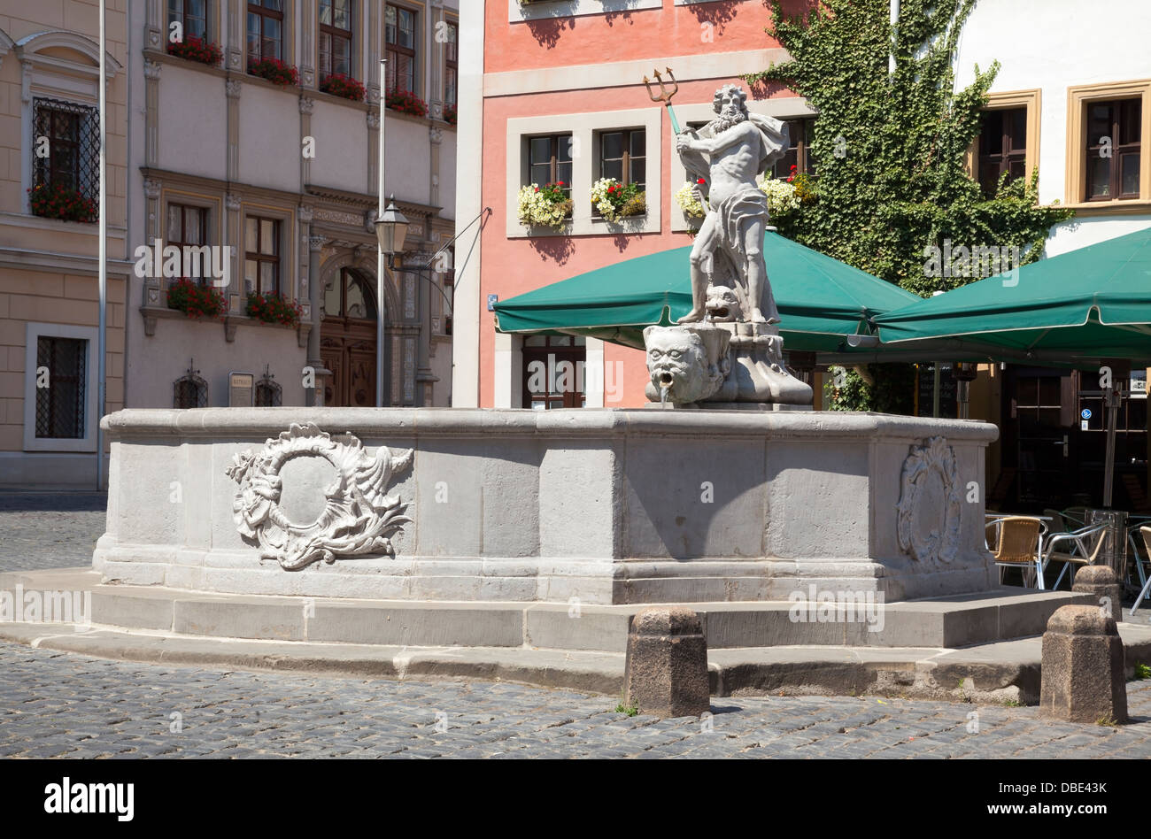 Neptunbrunnen sur l'Untermarkt, Goerlitz, Saxe, Allemagne Banque D'Images