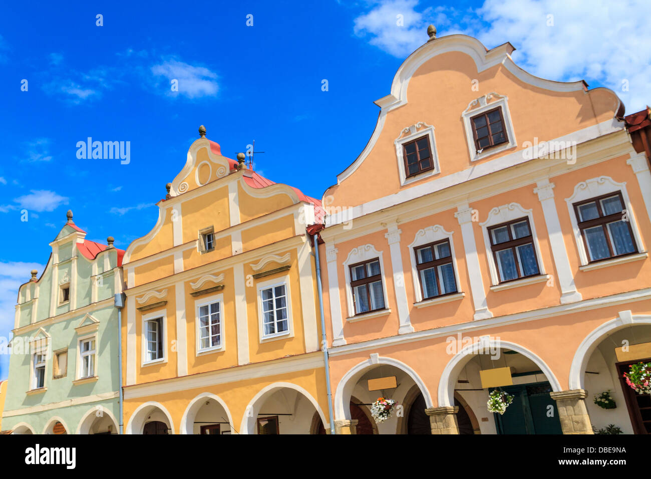 Façade de maisons Renaissance de Telc, République tchèque (site du patrimoine mondial de l'UNESCO) Banque D'Images