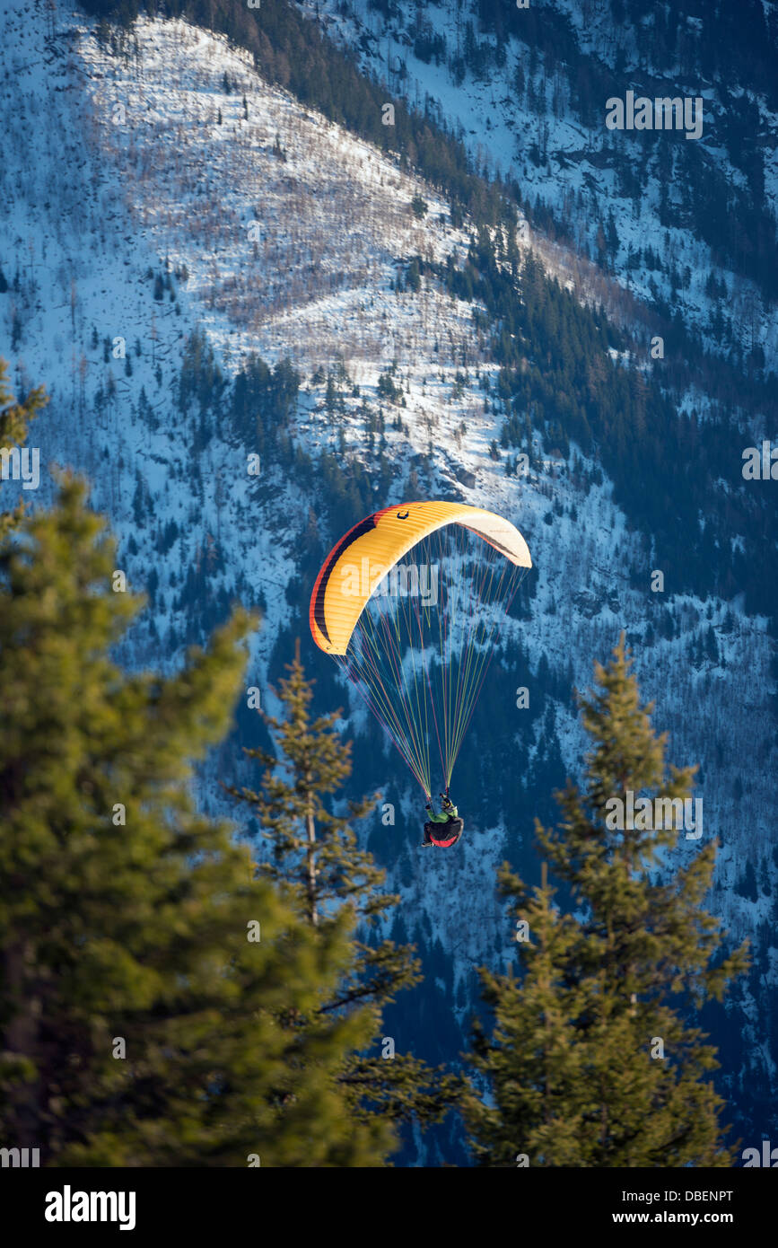 Europe, France, Alpes, Haute-Savoie, Chamonix, Chamonix parapente au-dessus Banque D'Images