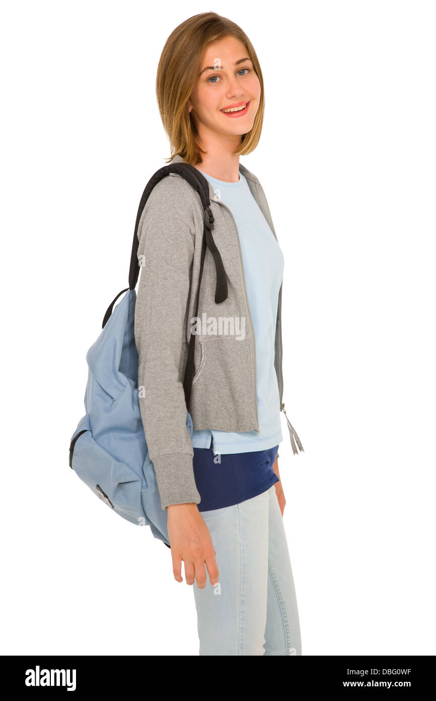 Adolescente avec sac à dos Banque D'Images