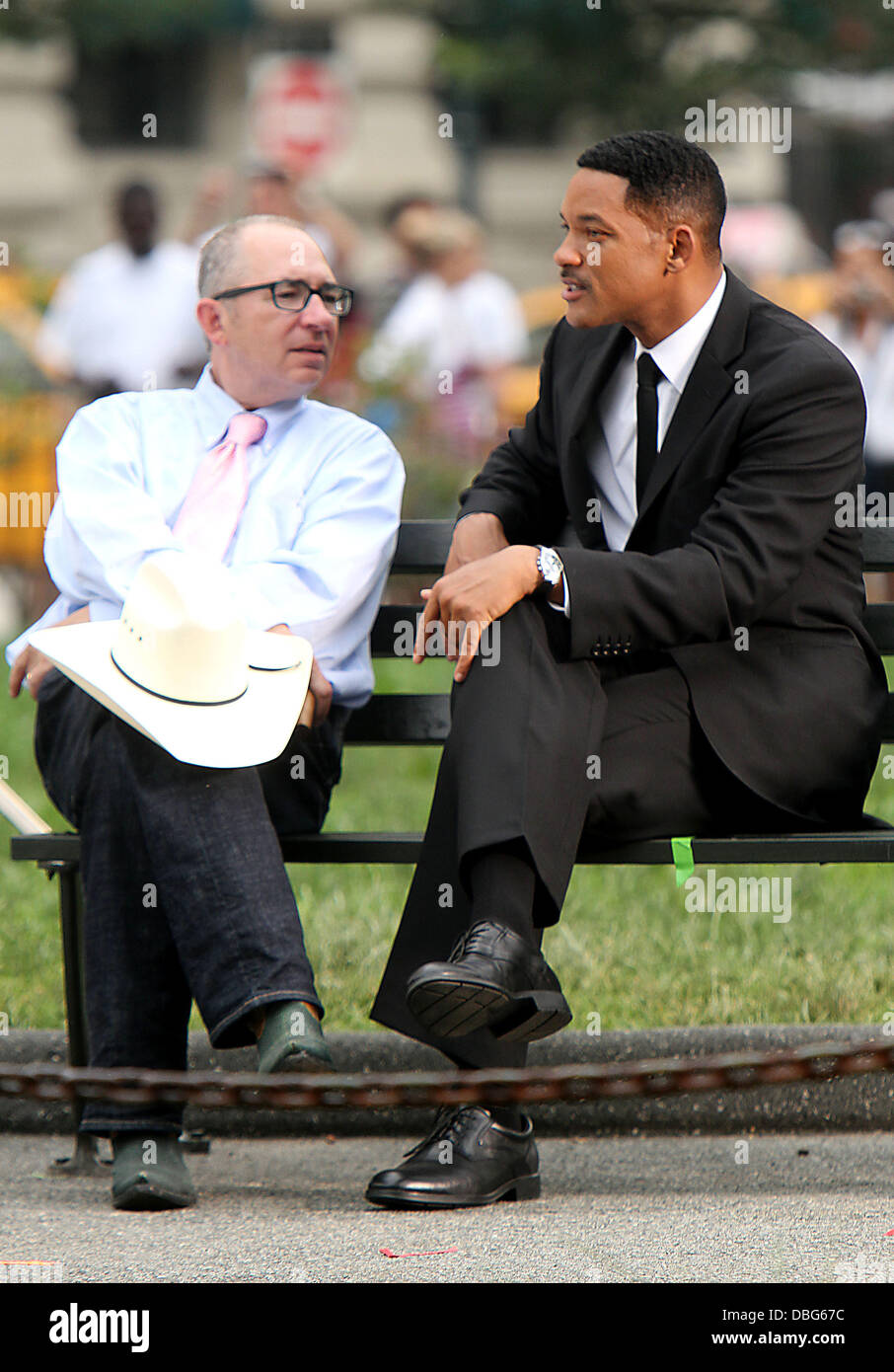 Barry Sonnenfeld directeur et Will Smith vu le tournage sur place pour "les hommes en noir 3' à Battery Park à New York New York, USA - 18.06.11 Banque D'Images