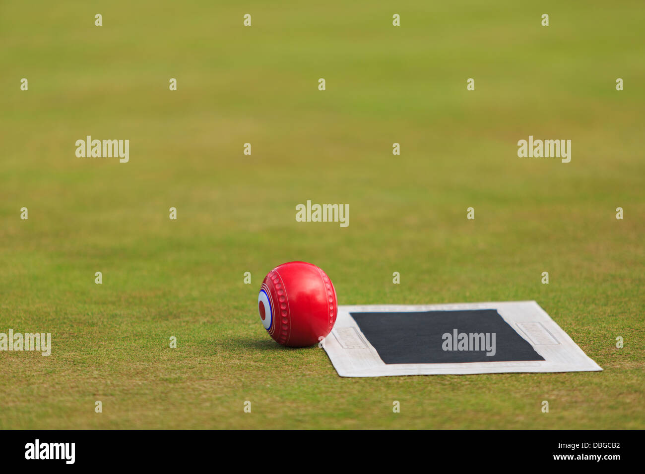 Bowling Green avec bois et bowling mat Banque D'Images