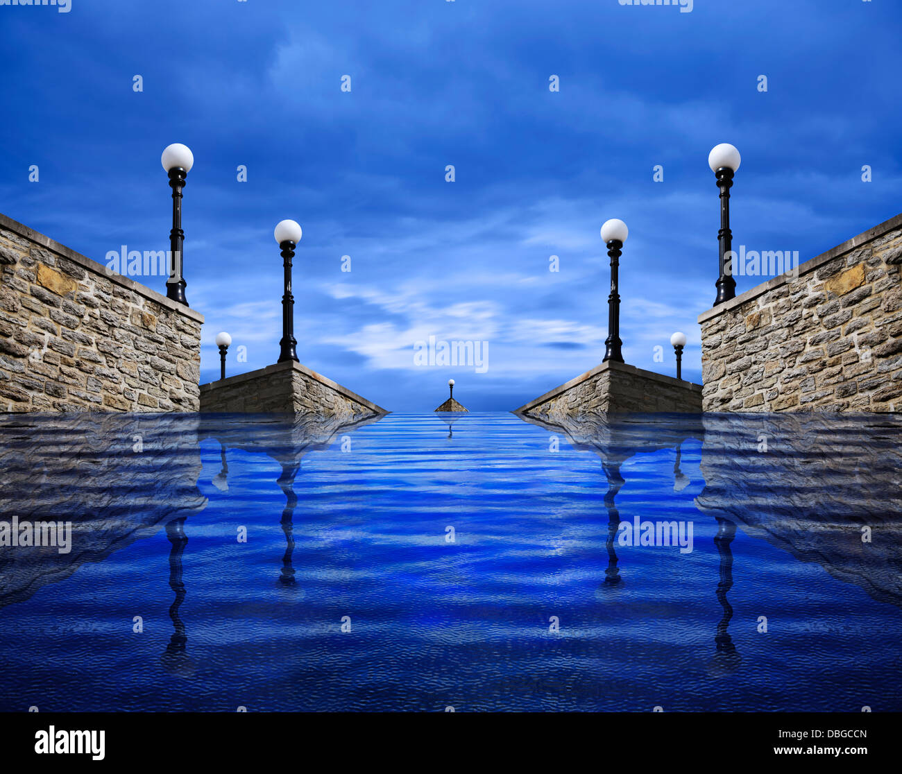 Ce que la hausse du niveau de la mer peut se présenter comme le long d'une ville côtière. C'est un Abrégé de rendu Composite numérique Banque D'Images