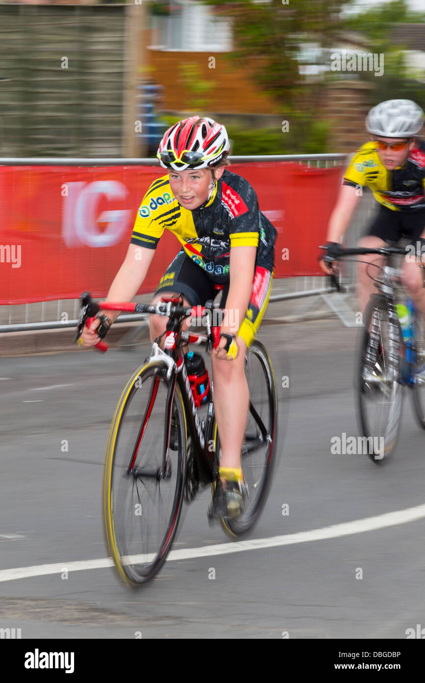 Coureur cycliste français au Aylsham 2013 Pearl Izumi Tour Series event, Norfolk, UK Banque D'Images