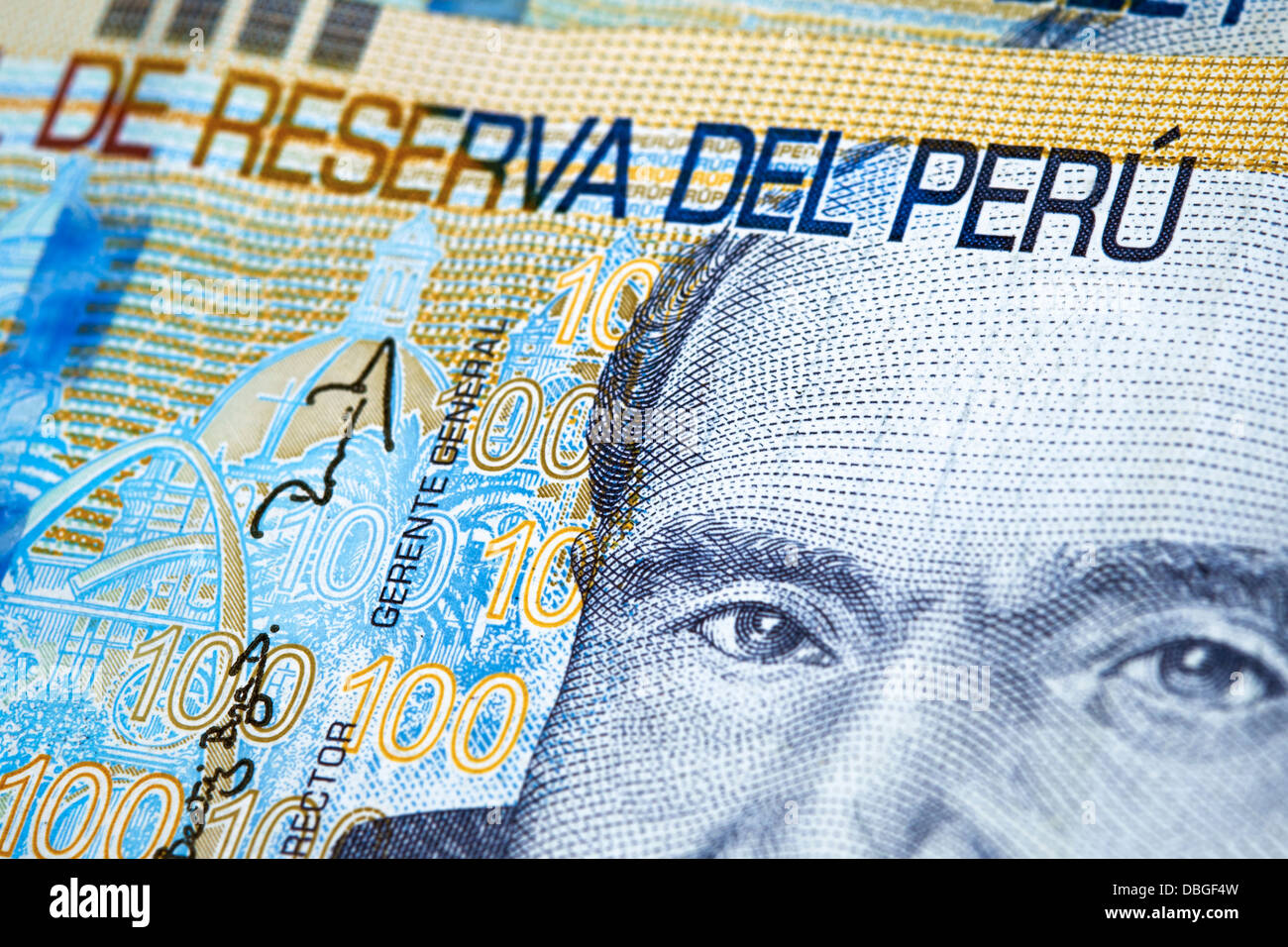 Notes papier péruvienne, nuevos soles service du Pérou. Banque D'Images