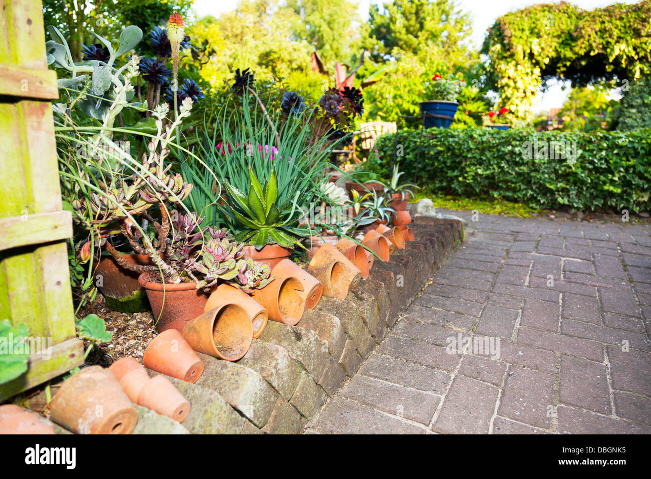 Plantes Fleurs Jardin Typiquement Anglais Pots En Terre Cuite En Menant Au Jardin Photo Stock Alamy