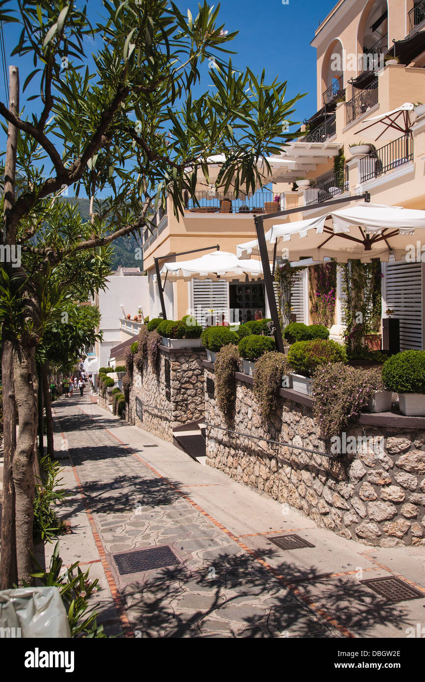 Une belle rue pittoresque sur l'île de Capri, Italie. Banque D'Images