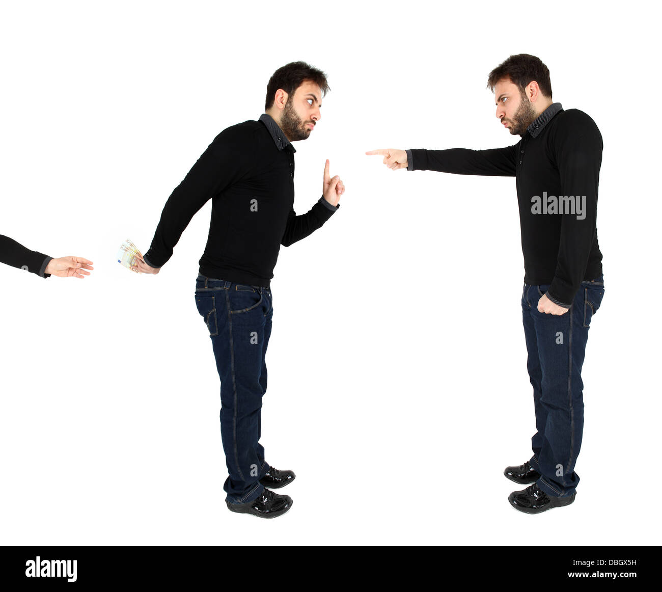 Concept de la conscience pour corrompre d'argent sur fond blanc Banque D'Images