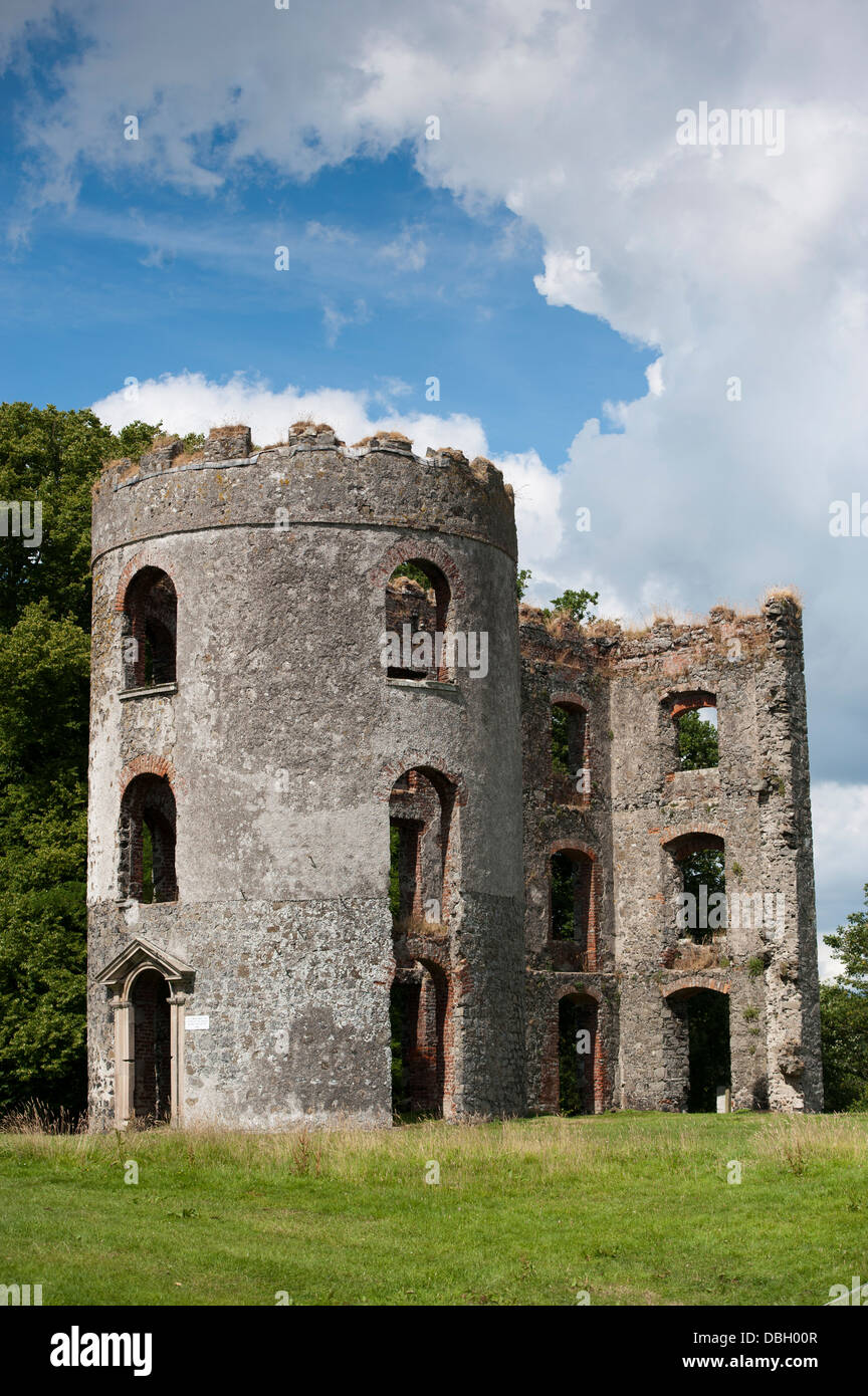 Tour en ruine du château de Shanes sur les rives du Lough Neagh, d'Antrim, en Irlande du Nord. Banque D'Images