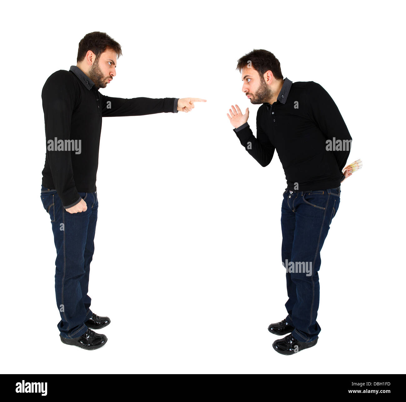 Concept de la conscience pour corrompre d'argent sur fond blanc Banque D'Images