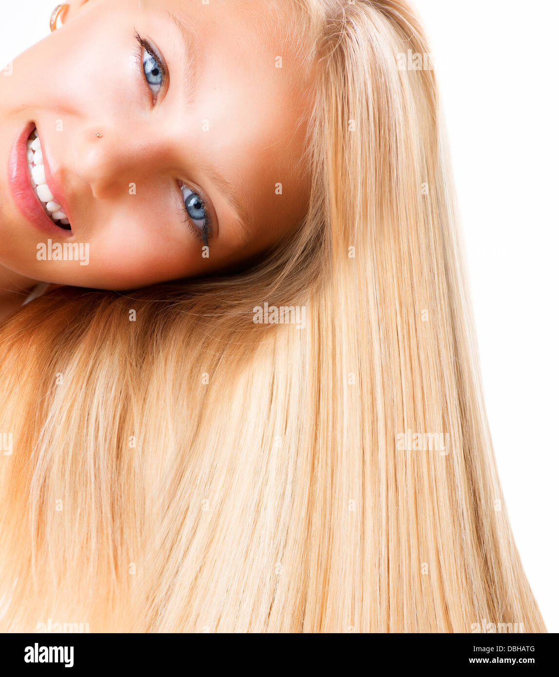 Fille blonde aux yeux bleus Banque D'Images