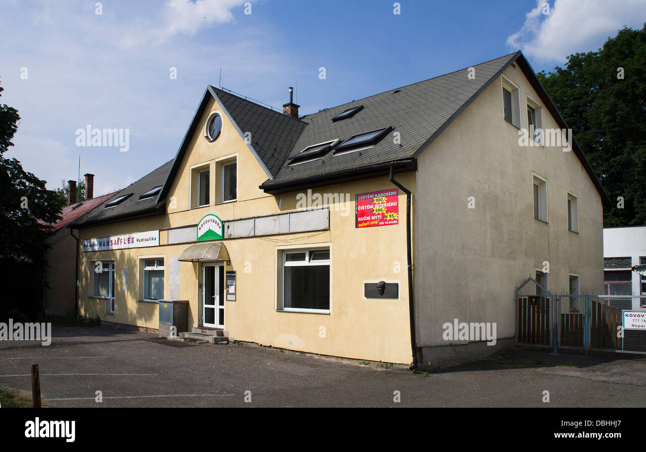 Ferdinand Porsche, Gebursthaus, lieu de naissance, plaque commémorative Banque D'Images