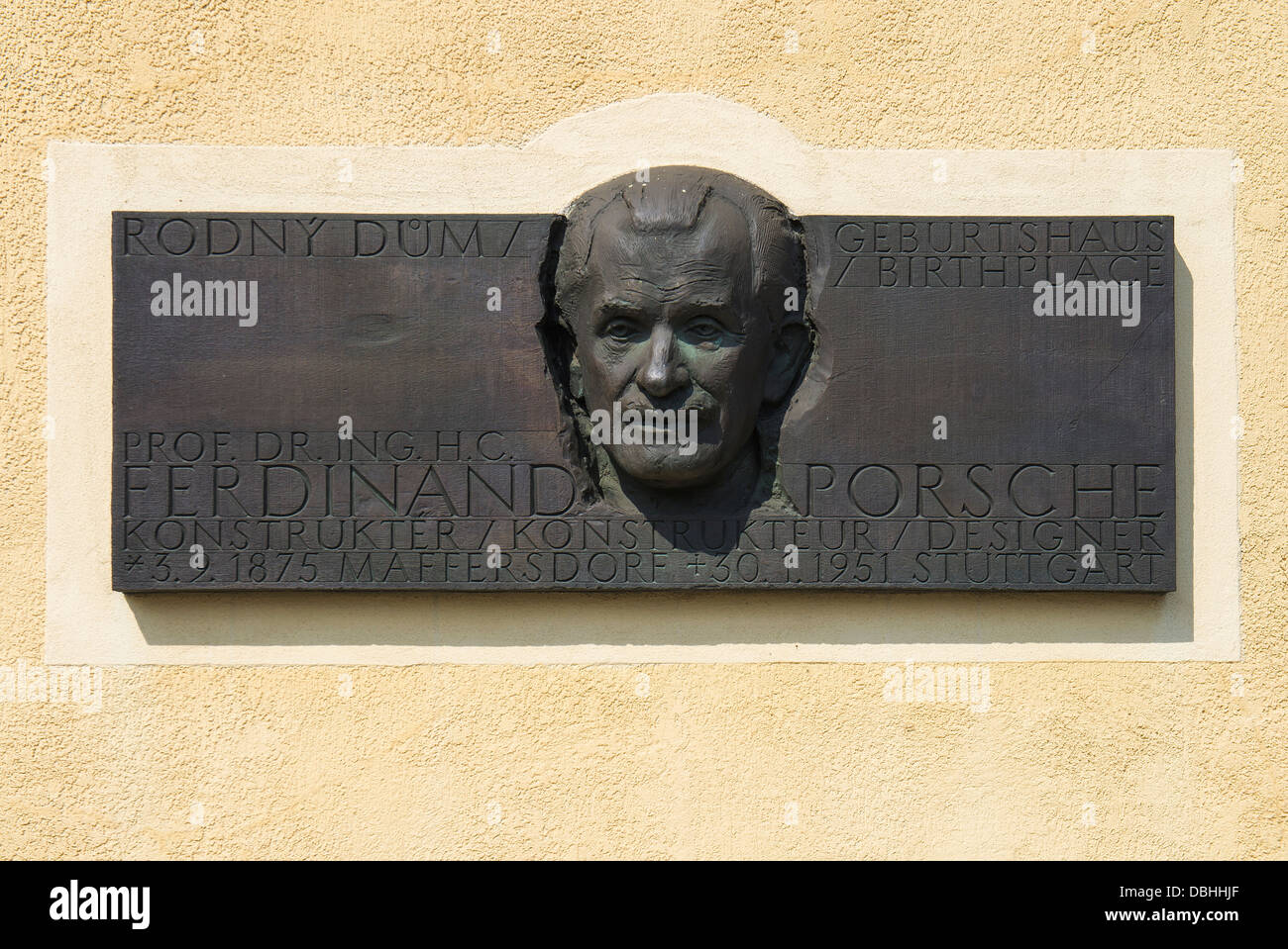 Ferdinand Porsche, Gebursthaus, lieu de naissance, plaque commémorative Banque D'Images