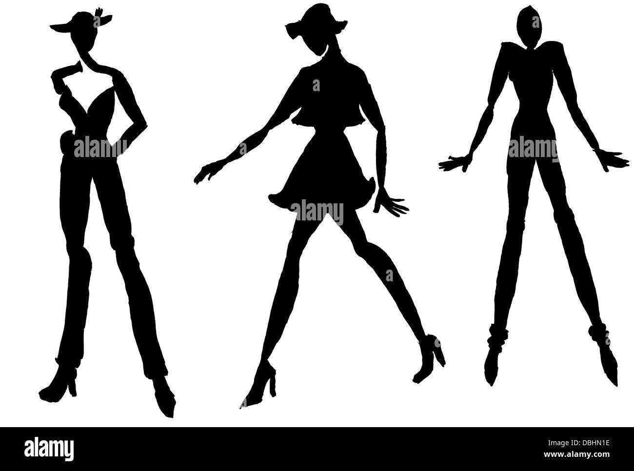 Croquis du modèle de mode - silhouettes de femmes en mouvement Banque D'Images
