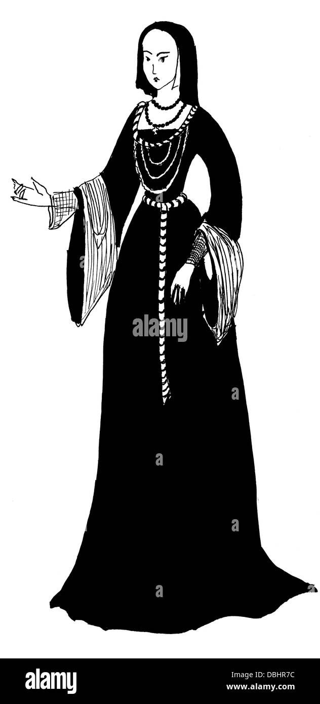 Costumes historiques - robe femme française stricte du début du 16e siècle Banque D'Images