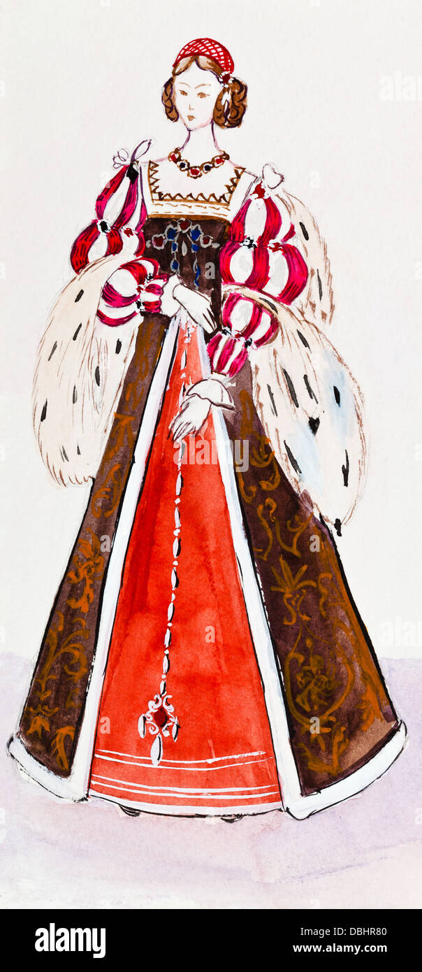 Costumes historiques - femelle grande tenue Reine France Espagne milieu du 16e siècle Banque D'Images