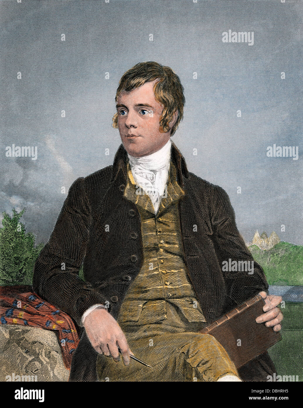 Poète national écossais Robert Burns. À la main, gravure sur acier Banque D'Images