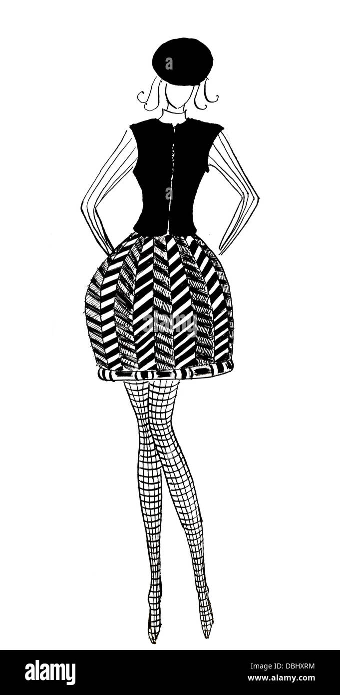 De la mode du 20e siècle - mini jupe courte tweed bell et veste noire en 60e années Banque D'Images