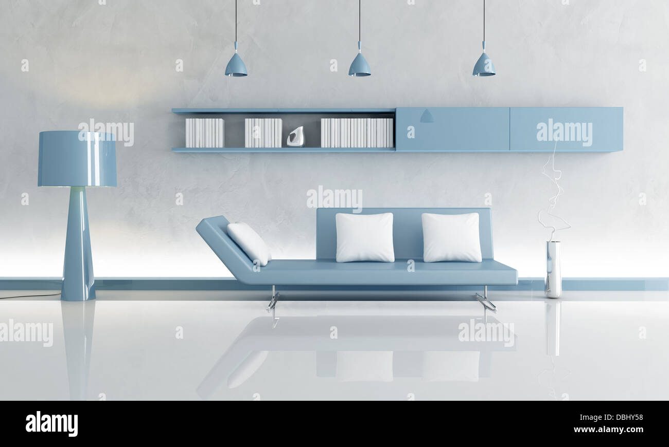 Bleu clair canapé dans un intérieur gris - rendering Banque D'Images