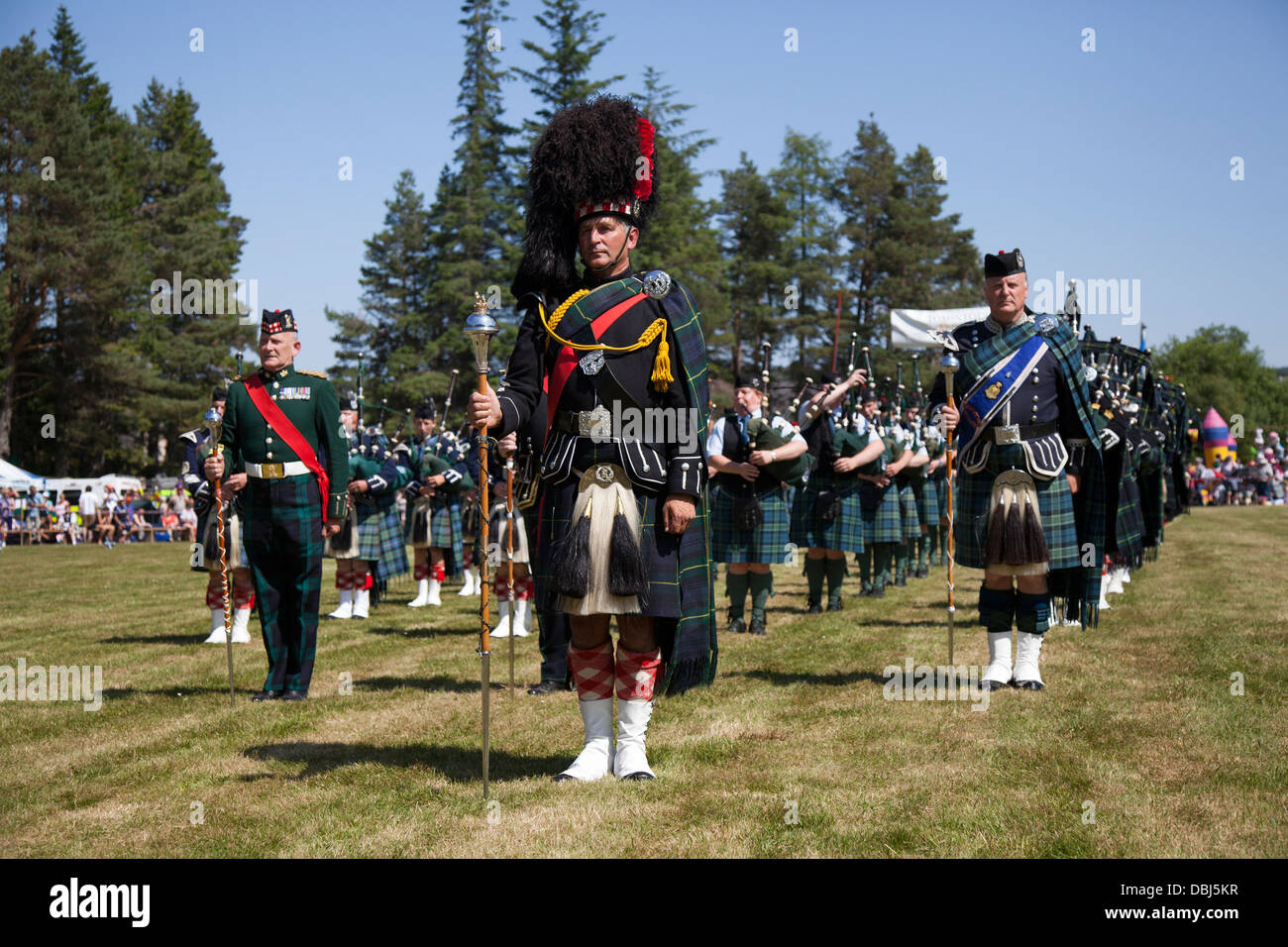 Plaid tartan tambour-major dans les musiques, et à l'Assemblée Tomintoul Scottish Highland Games et la cueillette, Ecosse, Royaume-Uni Banque D'Images