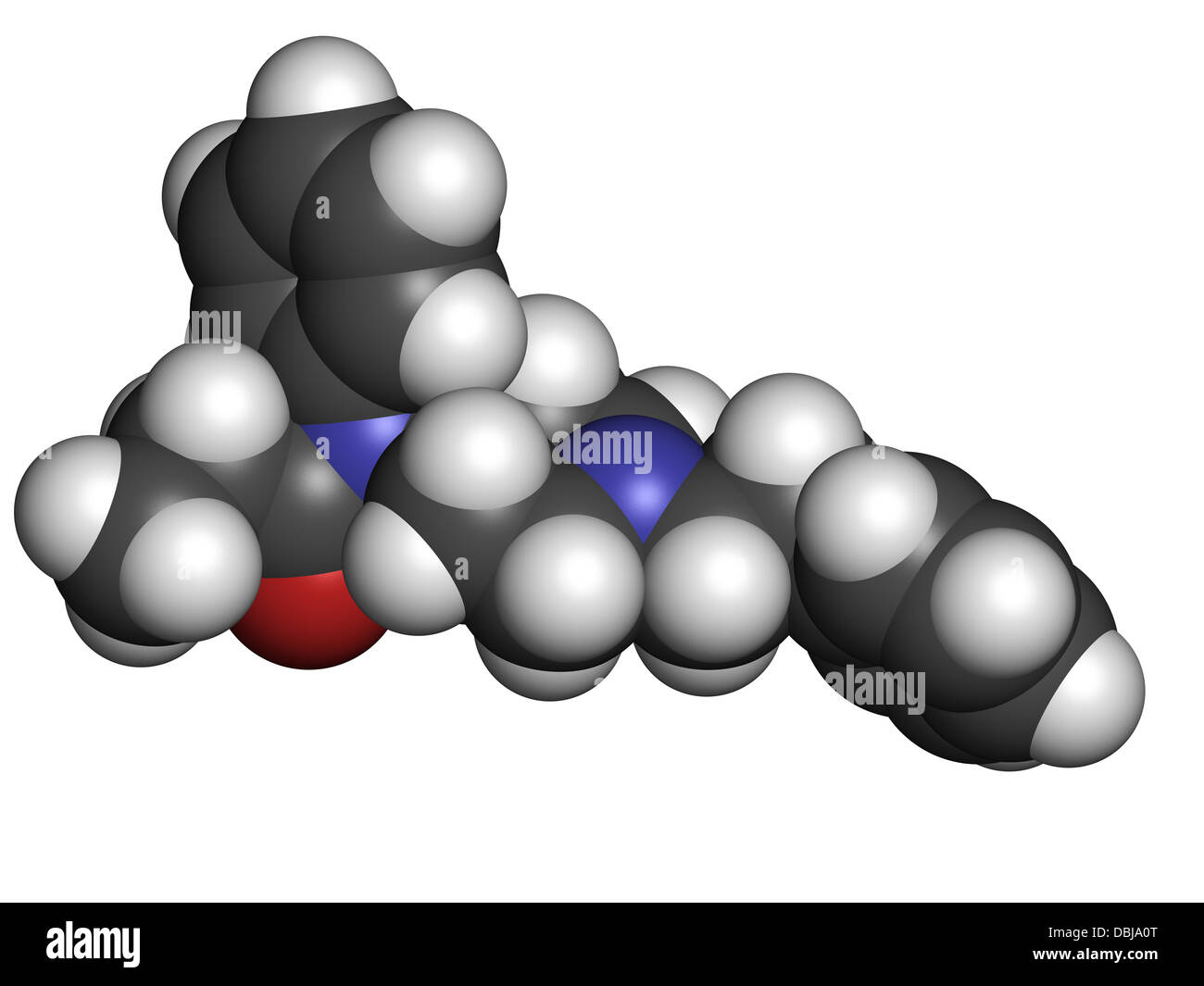 Fentanil (fentanyl) médicament analgésique opioïde, la structure chimique. Les atomes sont représentés comme des sphères avec codage couleur classiques Banque D'Images