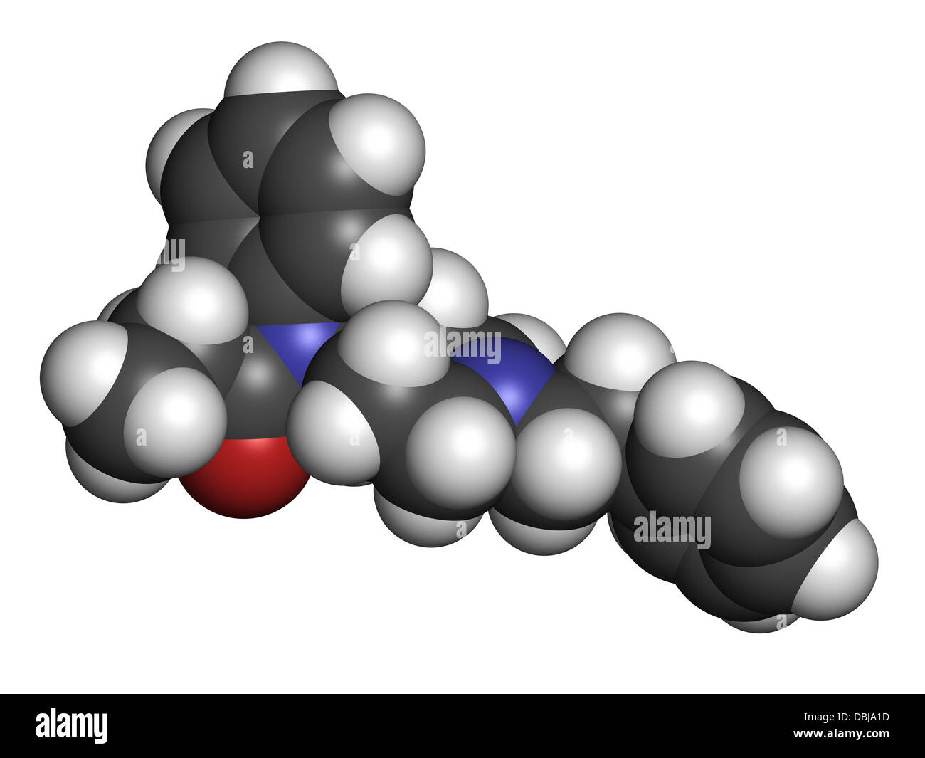 Fentanil (fentanyl) médicament analgésique opioïde, la structure chimique. Les atomes sont représentés comme des sphères avec codage couleur classiques Banque D'Images
