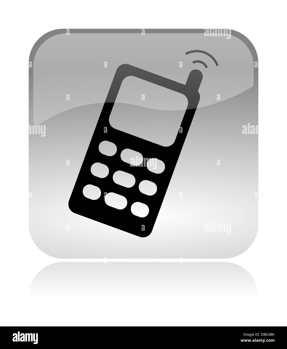 Téléphone mobile cellulaire blanc, transparent et brillant sur l'icône de l'interface web avec réflexion Banque D'Images