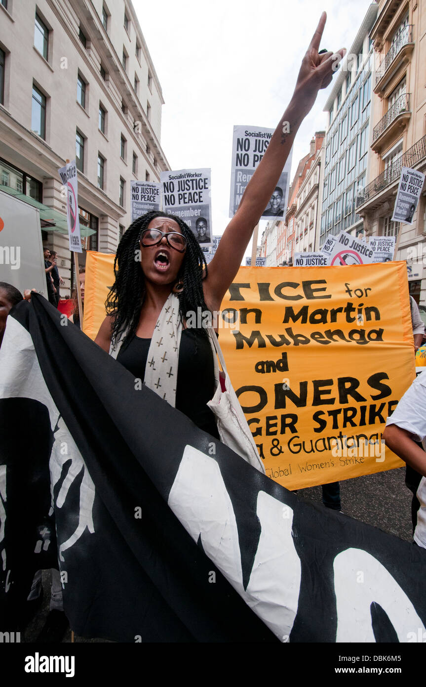 Londres Mars et rassemblement contre le racisme et l'injustice à l'échelle mondiale à la suite de l'acquittement de George Zimmerman shot & tué Trayvon Martin Banque D'Images