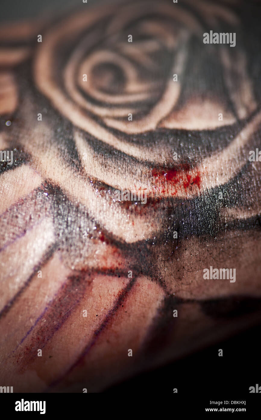 Rose Tattoo est encré par tatoueur Banque D'Images